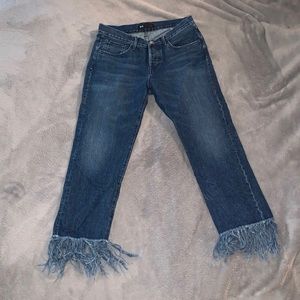 Frayed Bottom Blue Jeans